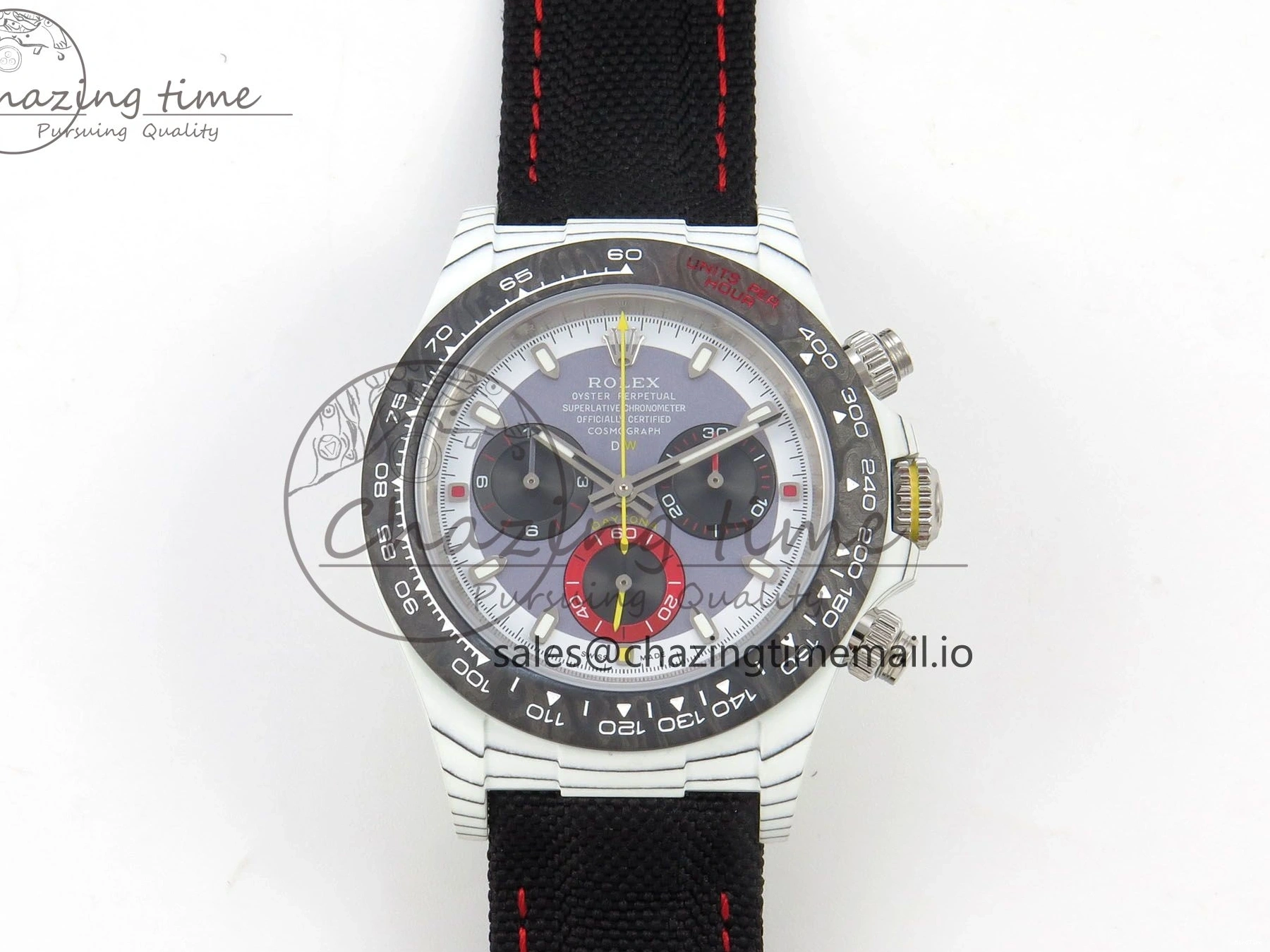 MiroTime 0227 Daytona DIW Carbon Case and Bezel DIWF Edition Grey White Dial on Black Nylon Strap A AllSeason 72